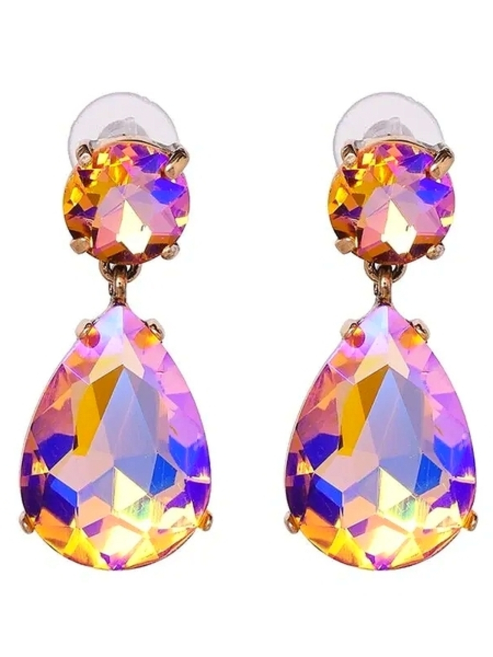 NWOT  Aurora Teardrop Crystal Drop Earrings - Pink/Gold
